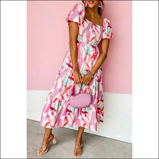 Pink Brush Stroke Dress: Compliments 💅 Chic - s - Maxi Dresses on Sale Worldwide Shipping