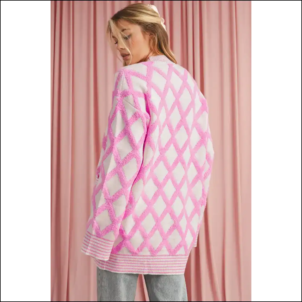 Pink Checkered Pockets: your Cozy Queen Cardigan 👑 Needful Things - Cardigans on Sale Worldwide Shipping