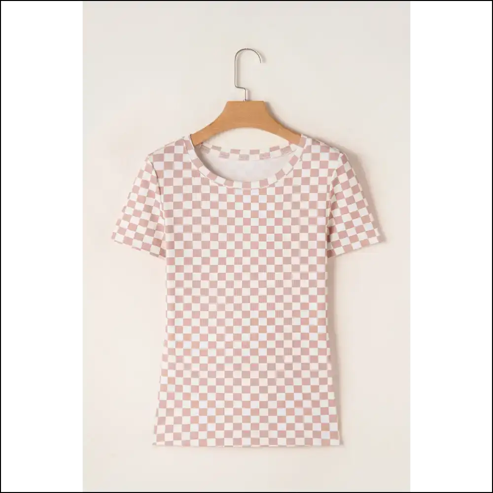 Pink Checkered Slim Fit Crew: so Chic it Hurts 💅 Needful Things - t Shirts on Sale Worldwide Shipping
