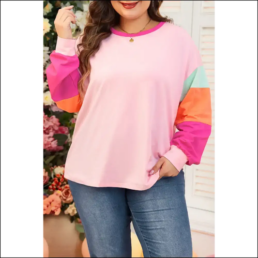Pink Colorblock Long Sleeve: Finally a Top that Fits! 😜 Needful Things - 1x - Plus Size Tops on Sale Worldwide Shipping