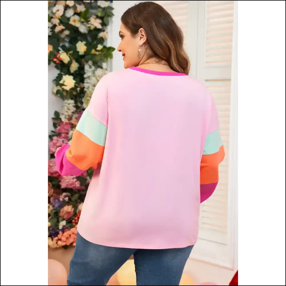 Pink Colorblock Long Sleeve: Finally a Top that Fits! 😜 Needful Things - Plus Size Tops on Sale Worldwide Shipping