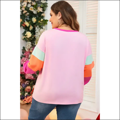 Pink Colorblock Long Sleeve: Finally a Top that Fits! 😜 Needful Things - Plus Size Tops on Sale Worldwide Shipping