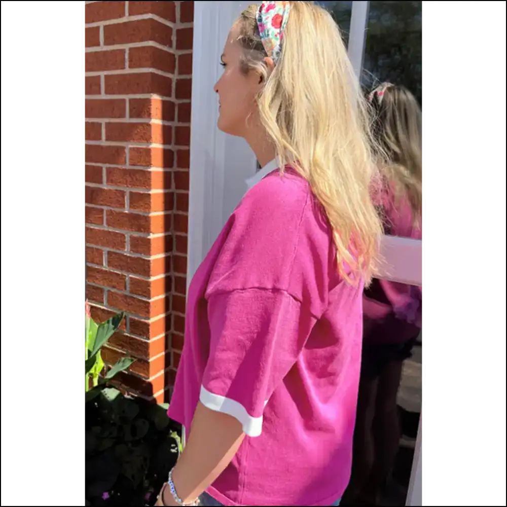 Pink Contrast Trim Top: Break Hearts not Buttons 💖 Needful Things - Plus Size Tops on Sale Worldwide Shipping
