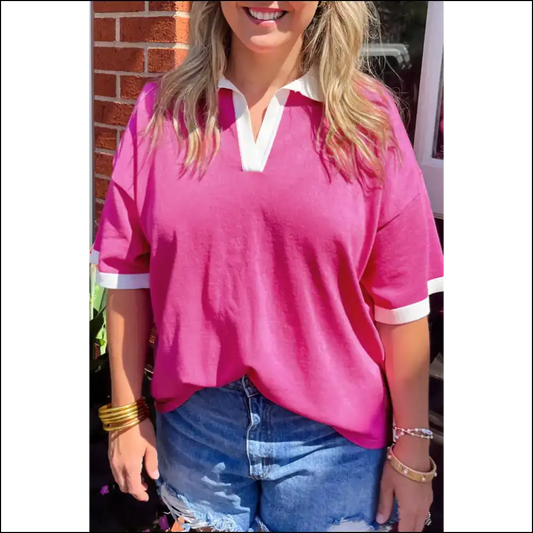 Pink Contrast Trim Top: Break Hearts not Buttons 💖 Needful Things - 1x - Plus Size Tops on Sale Worldwide Shipping