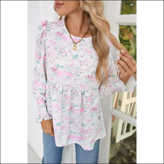 Pink Floral Babydoll Blouse: Basically a Hug you can Wear - s - Blouses on Sale Worldwide Shipping