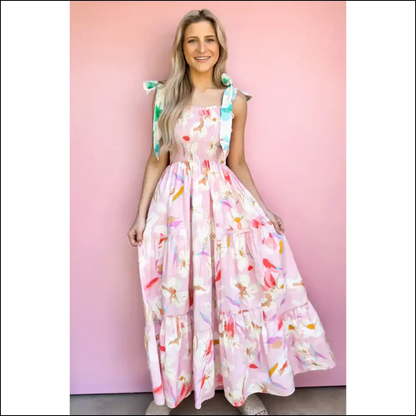 Pink Floral Maxi Dress: Prepare for Compliments! Knotted Shoulder Perfection from Needful Things. 💖 - Dresses on Sale Worldwide Shipping
