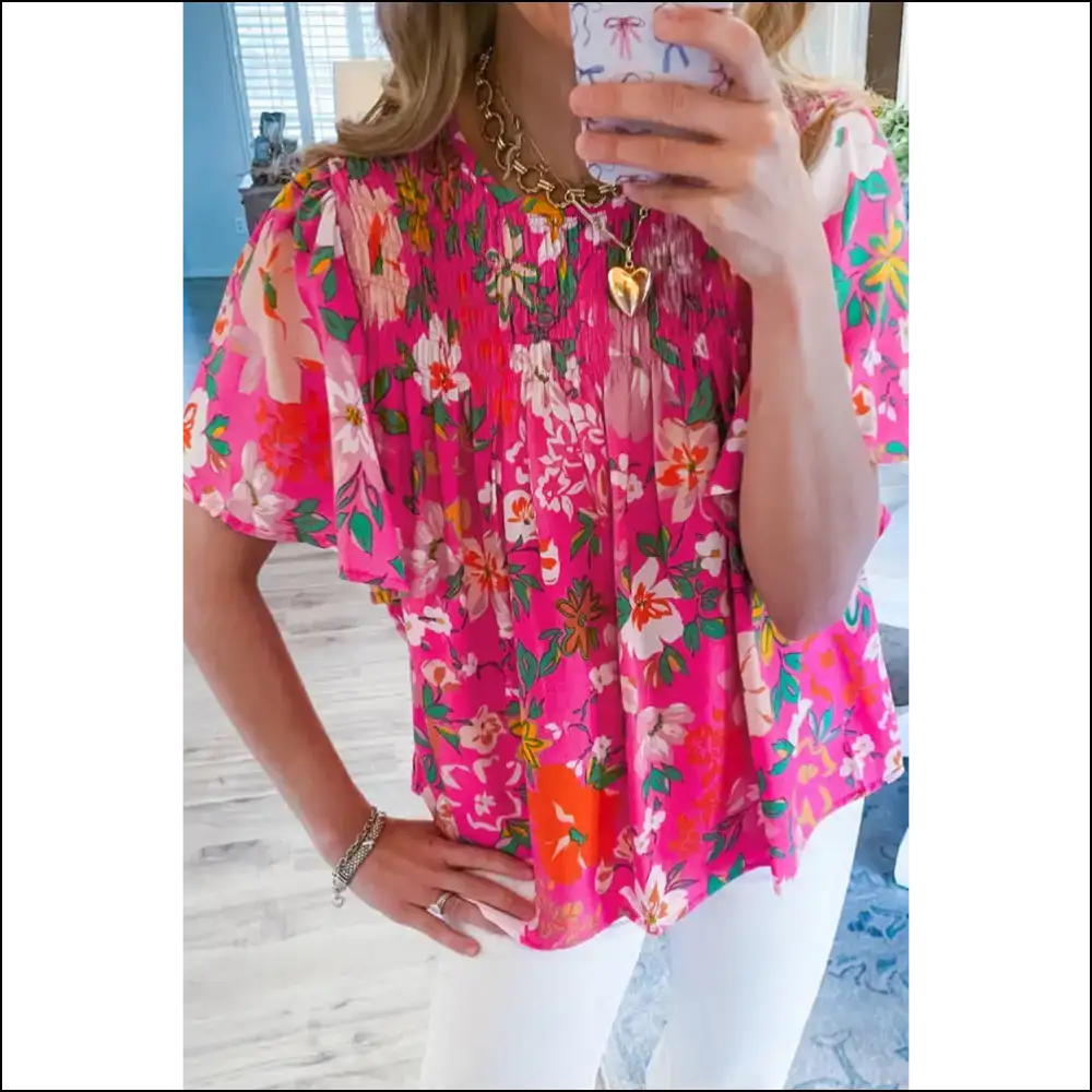 Pink Floral Print Flounce: your Inner Goddess Needs this 🌸 Needful Things - s - Blouses on Sale Worldwide Shipping