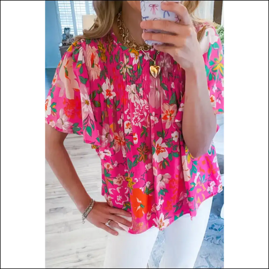 Pink Floral Print Flounce: your Inner Goddess Needs this 🌸 Needful Things - s - Blouses on Sale Worldwide Shipping