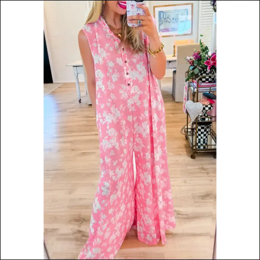 Pink Floral Print Jumpsuit: Wide Leg Fab 🌸 Needful Things! - s - Jumpsuits & Rompers on Sale Worldwide Shipping