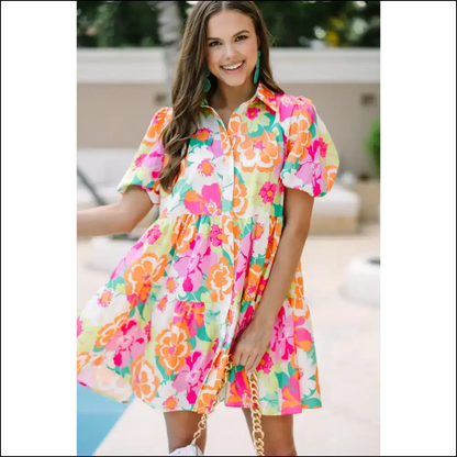 Pink Floral Puff of Babydoll Bliss: Needful Things 🌸 Warning: May Cause Extreme Cuteness - Short Dresses on Sale Worldwide Shipping
