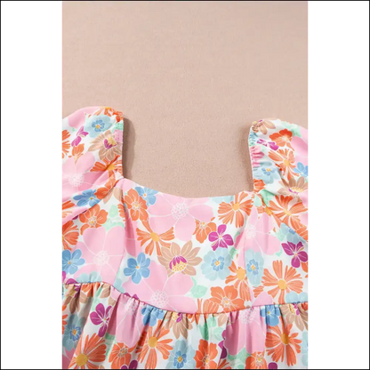 Pink Floral Puff Sleeve Blouse Instant Babe Alert - Blouses on Sale Worldwide Shipping