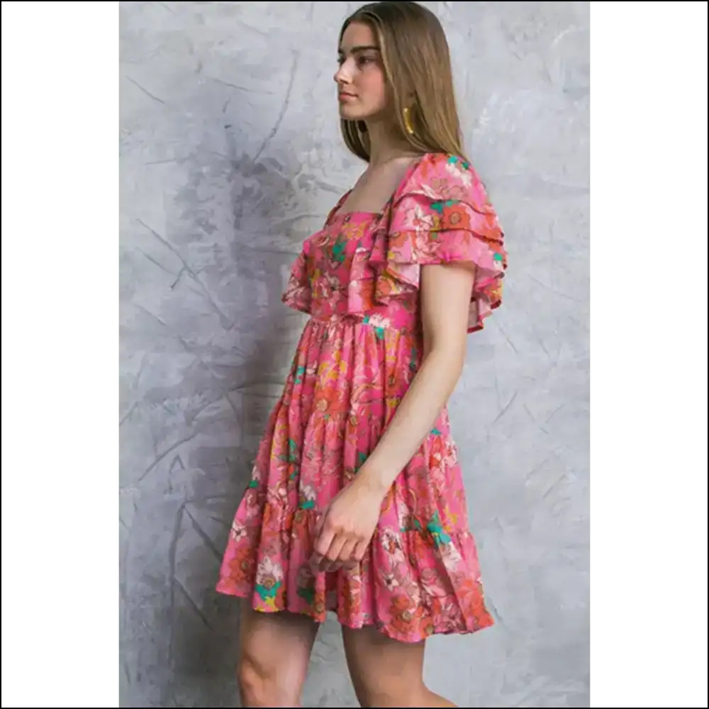Pink Floral Ruffle Sleeve Dress: Because Adulting is Hard. 🌸 Needful Things - Short Dresses on Sale Worldwide Shipping