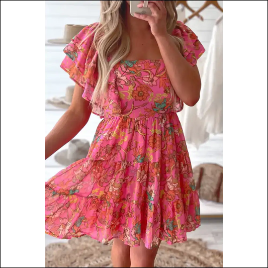 Pink Floral Ruffle Sleeve Dress: Because Adulting is Hard. 🌸 Needful Things - s - Short Dresses on Sale Worldwide Shipping