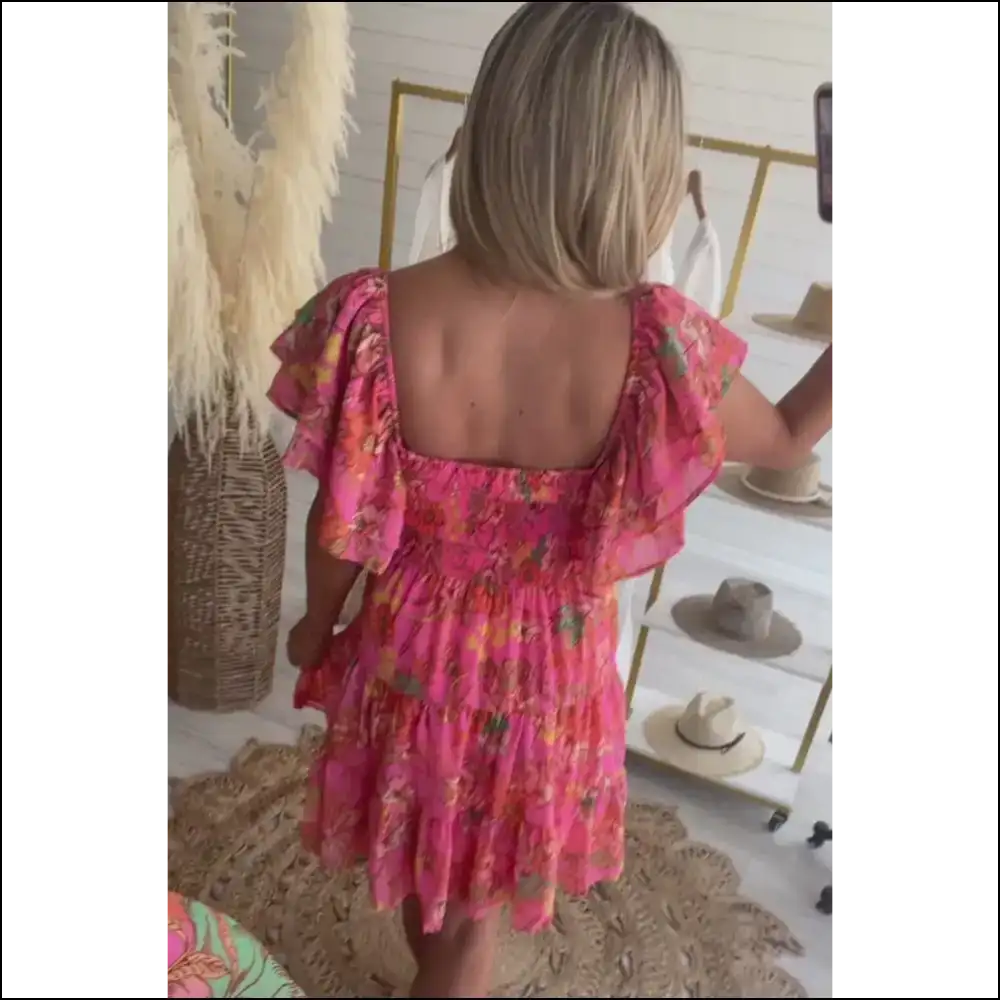 Pink Floral Ruffle Sleeve Dress: Because Adulting is Hard. 🌸 Needful Things - Short Dresses on Sale Worldwide Shipping