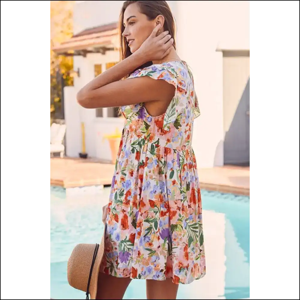 Pink Floral Ruffle Sleeve Mini Dress: Fabulous! 🌸 Dress Like you Own Needful Things - Short Dresses on Sale Worldwide Shipping