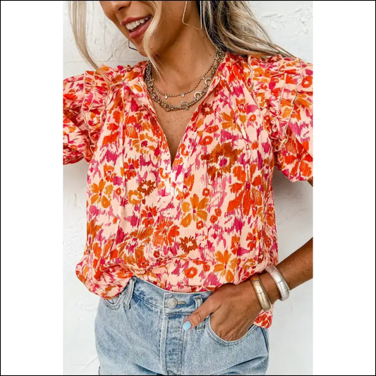Pink Floral Ruffled Blouse your Closet will Thank - s - Blouses on Sale Worldwide Shipping