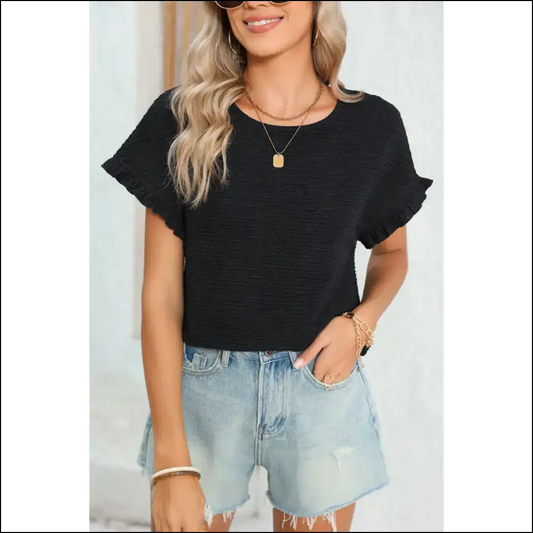 Pink Frill Cuffs Top: so Fetch! 💅 Needful Things - Black / s - Blouses on Sale Worldwide Shipping