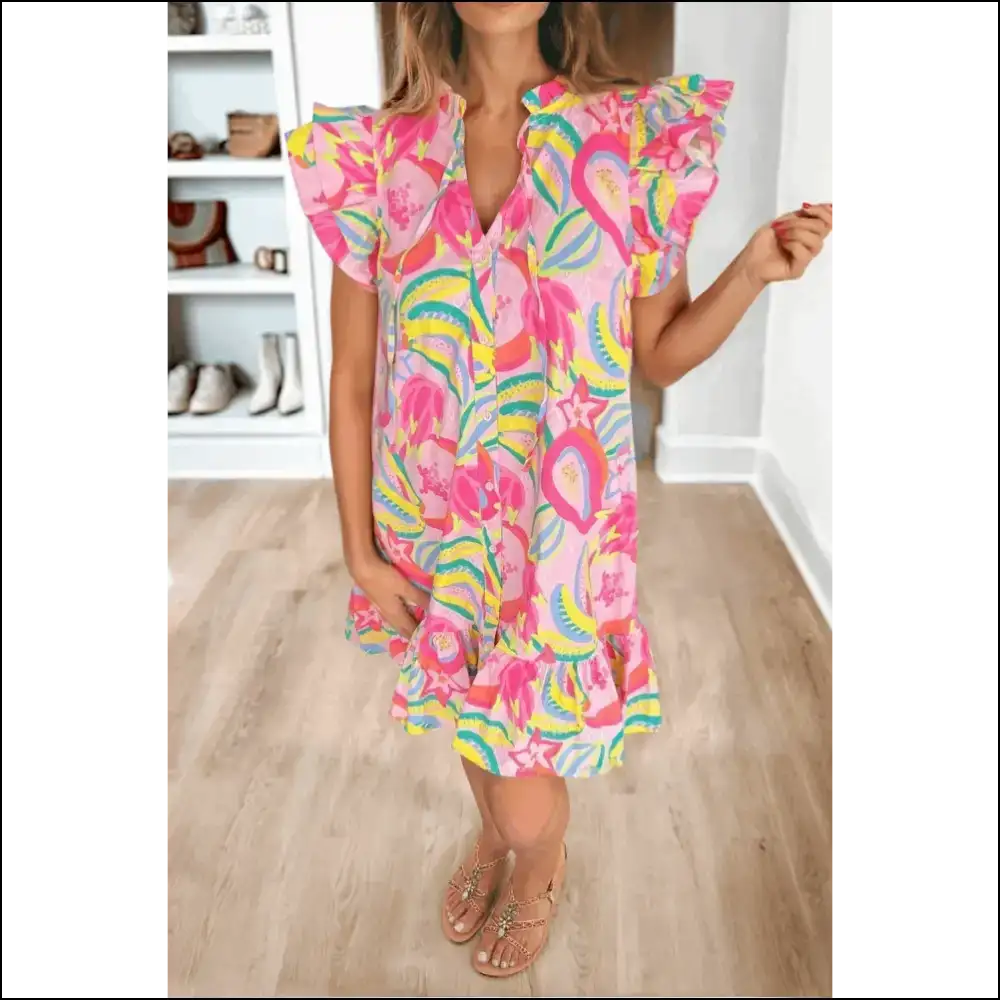 Pink Frill Neck Ruffle Mini Dress: your New Bf (before Funeral) 😈 Needful Things - s - Short Dresses on Sale Worldwide Shipping