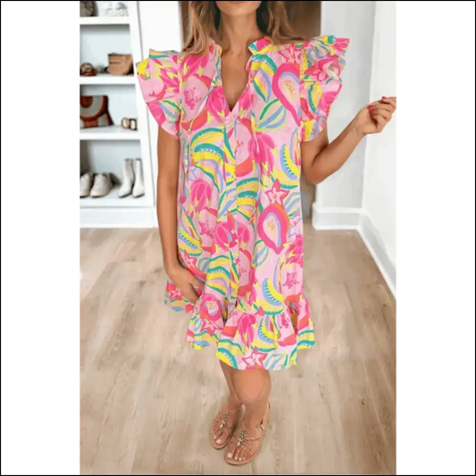 Pink Frill Neck Ruffle Mini Dress: your New Bf (before Funeral) 😈 Needful Things - s - Short Dresses on Sale Worldwide Shipping