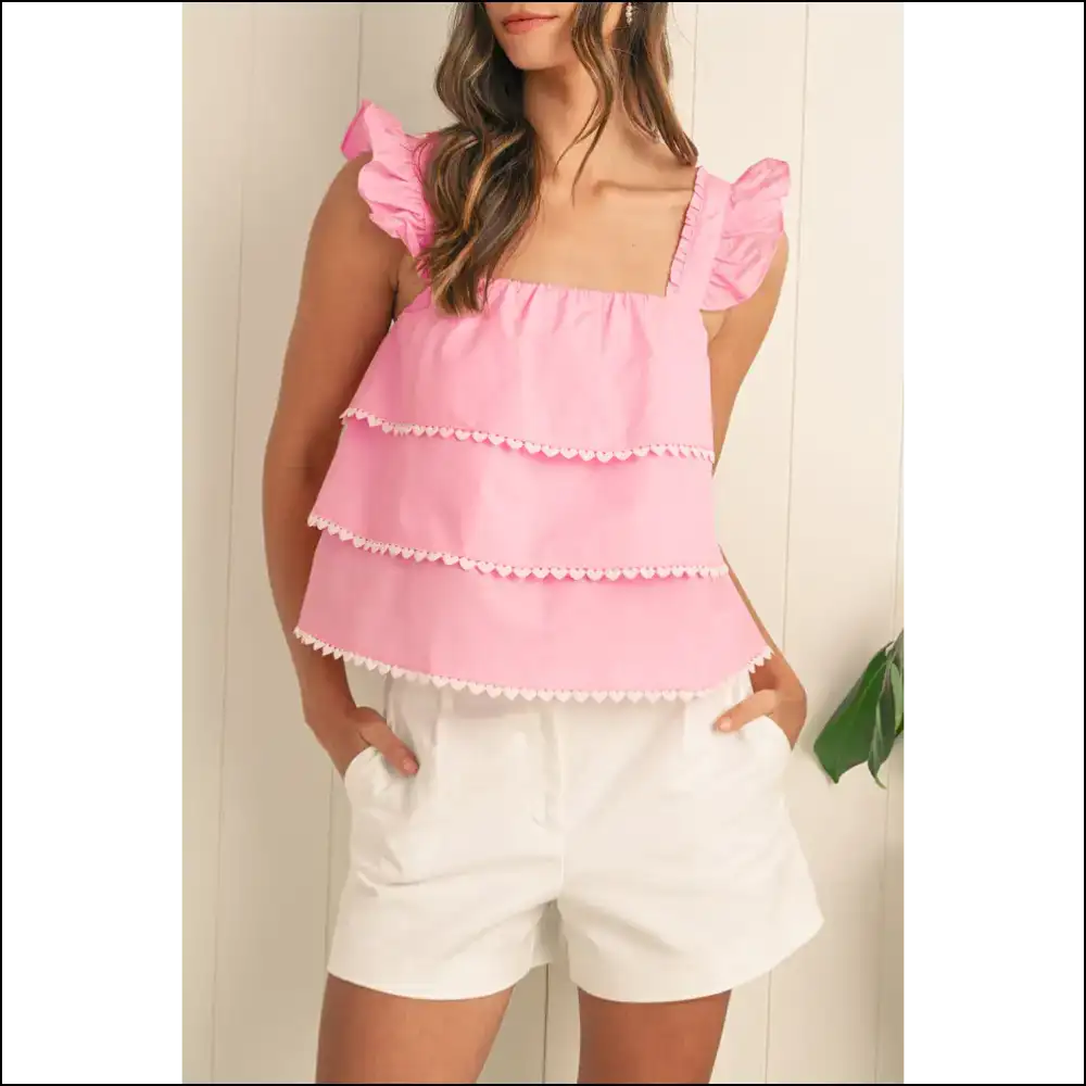 Pink Frill Square Neck Shirt: too Cute to Handle 💖 Needful Things - s - Sleeveless Shirts Tank Tops on Sale Worldwide Shipping