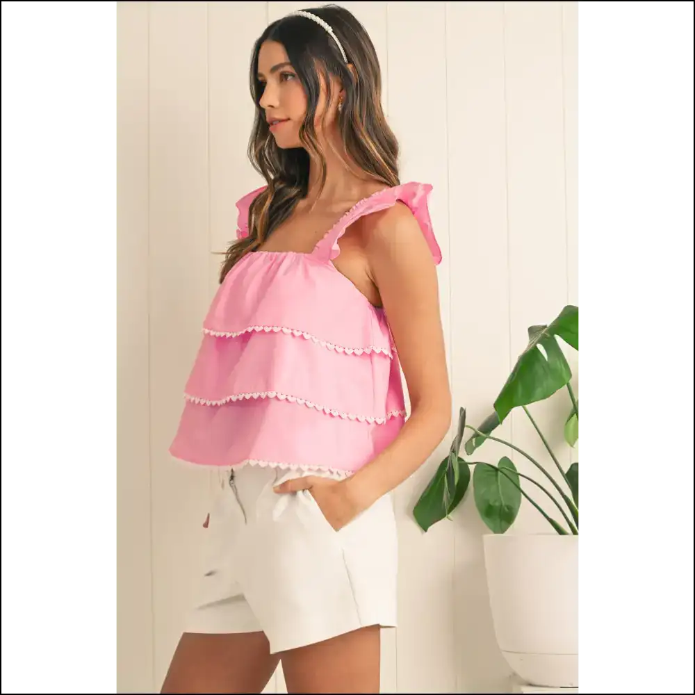 Pink Frill Square Neck Shirt: too Cute to Handle 💖 Needful Things - Sleeveless Shirts Tank Tops on Sale Worldwide Shipping
