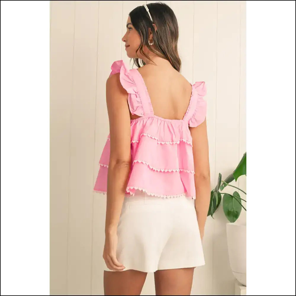 Pink Frill Square Neck Shirt: too Cute to Handle 💖 Needful Things - Sleeveless Shirts Tank Tops on Sale Worldwide Shipping