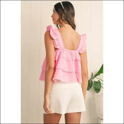 Pink Frill Square Neck Shirt: too Cute to Handle 💖 Needful Things - Sleeveless Shirts Tank Tops on Sale Worldwide Shipping