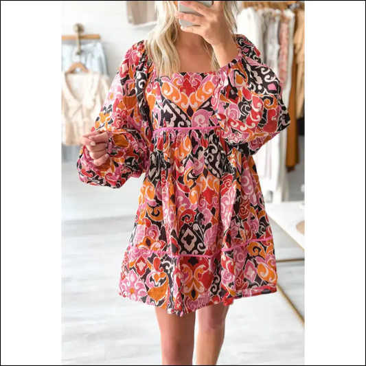 Pink Geometric Mini Dress: Puff Sleeve! Needful Things. 💅 - s - Short Dresses on Sale Worldwide Shipping
