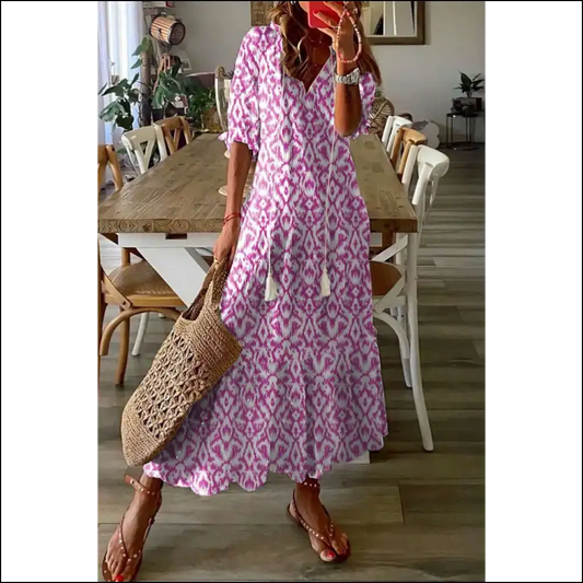 Pink Geometric Print Maxi Dress: Dress Like you Own the Place 💅 - s - Dresses on Sale Worldwide Shipping