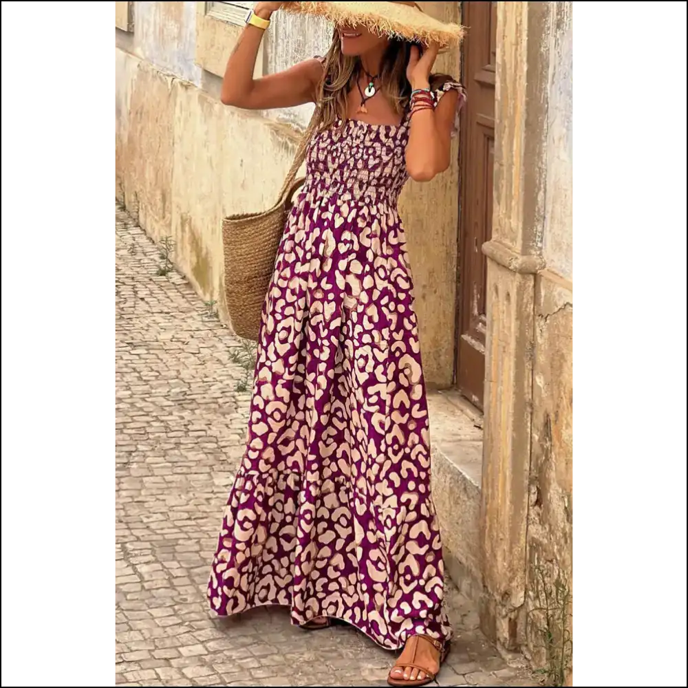 Pink Leopard Maxi Dress: Ruffle Straps Fabulous 🐆💖 Needful Things - Rose / s - Dresses on Sale Worldwide Shipping
