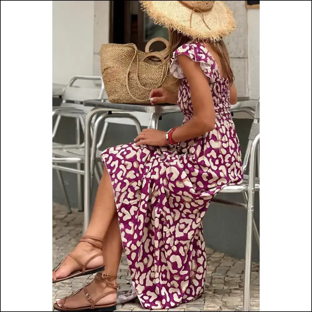 Pink Leopard Maxi Dress: Ruffle Straps Fabulous 🐆💖 Needful Things - Dresses on Sale Worldwide Shipping