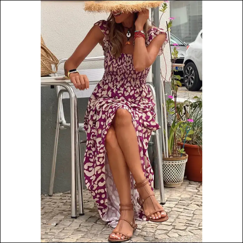 Pink Leopard Maxi Dress: Ruffle Straps Fabulous 🐆💖 Needful Things - Dresses on Sale Worldwide Shipping