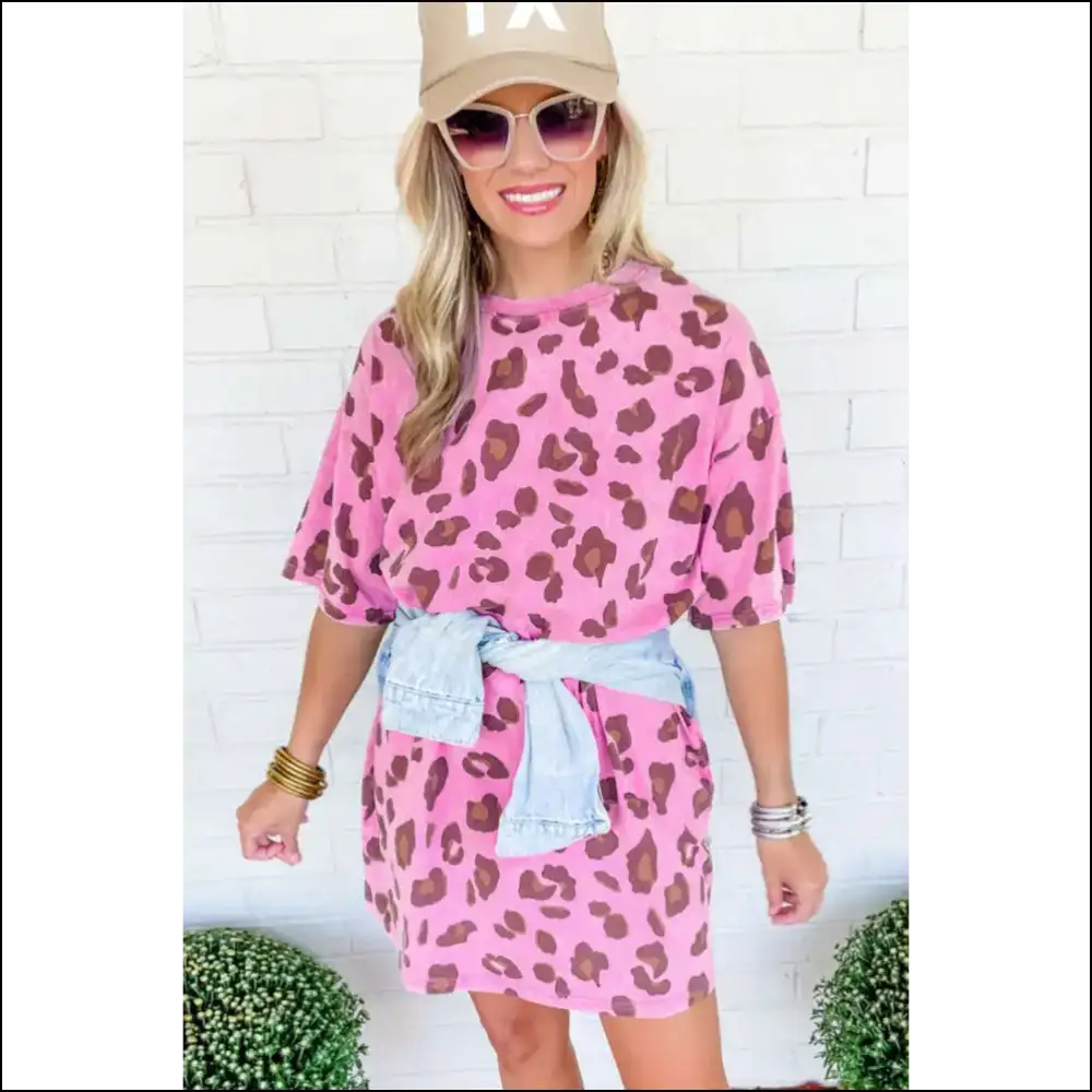 Pink Leopard Mineral Wash Mini Dress: Roar Needful Things 🐆 - Short Dresses on Sale Worldwide Shipping