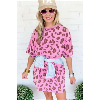 Pink Leopard Mineral Wash Mini Dress: Roar Needful Things 🐆 - Short Dresses on Sale Worldwide Shipping