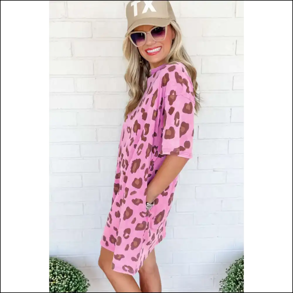 Pink Leopard Mineral Wash Mini Dress: Roar Needful Things 🐆 - Short Dresses on Sale Worldwide Shipping