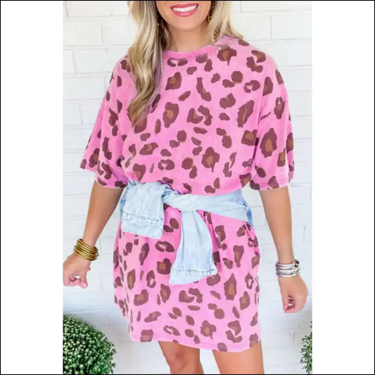 Pink Leopard Mineral Wash Mini Dress: Roar Needful Things 🐆 - s - Short Dresses on Sale Worldwide Shipping