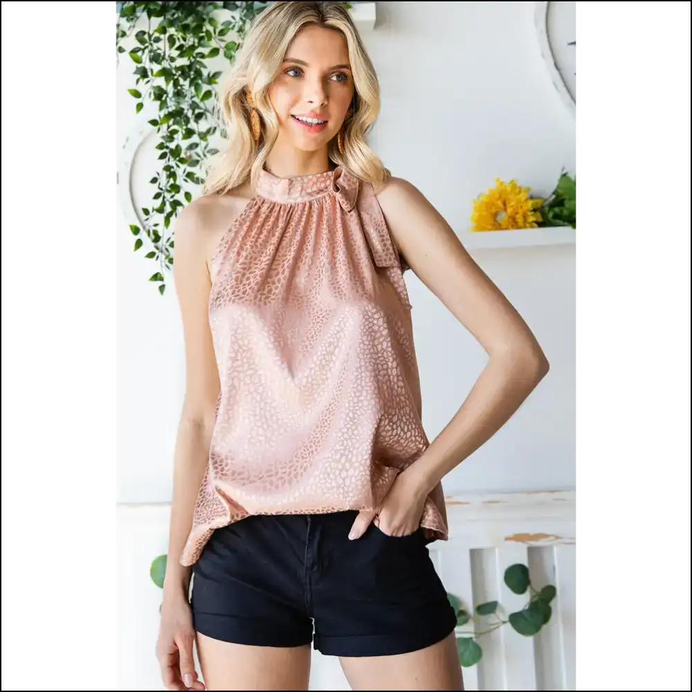 Pink Leopard Tie Neck: Unleash your Inner Sass-quatch 🐆 - s - Sleeveless Shirts Tank Tops on Sale Worldwide Shipping