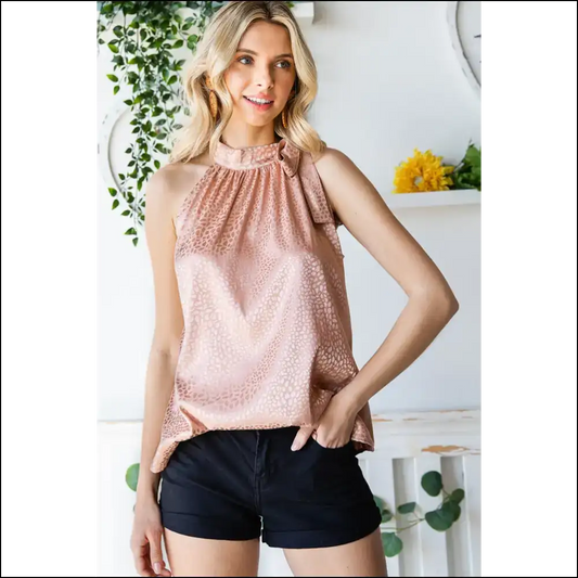 Pink Leopard Tie Neck: Unleash your Inner Sass-quatch 🐆 - s - Sleeveless Shirts Tank Tops on Sale Worldwide Shipping