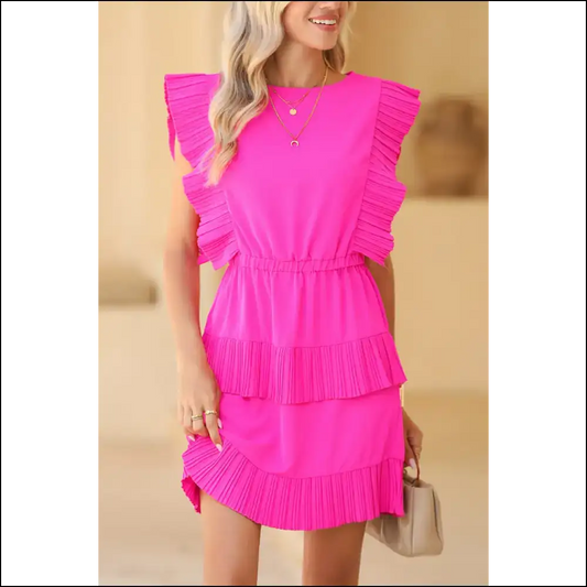 Pink Panic! Bright Pleated Mini Dress of Doom 😈 Needful Things - s - Short Dresses on Sale Worldwide Shipping