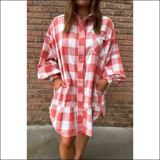 Pink Plaid Oversized Raw Hem Dress: so Cute it Hurts 💖 Needful Things - s - Short Dresses on Sale Worldwide Shipping