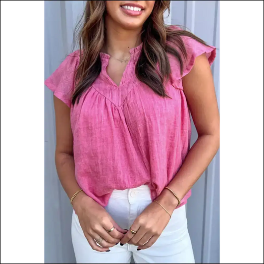 Pink Powerhouse: Bright Frill v Neck of Sass! 💖 Needful Things - s - Blouses on Sale Worldwide Shipping