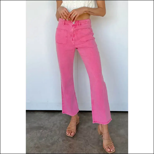 Pink Raw Hem Flare Pants: so Comfy It’s Good 🍑 - 4 - Pants on Sale Worldwide Shipping
