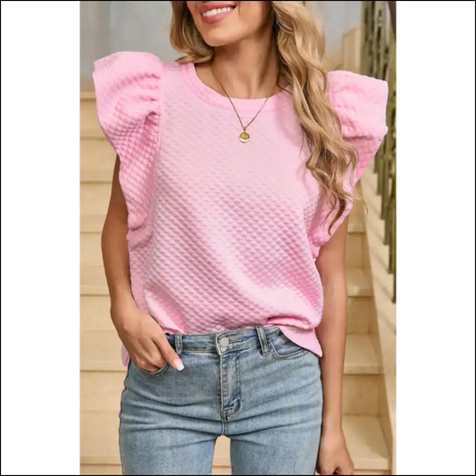 Pink Ruffle Sleeve Blouse Instant Chic - s - Blouses on Sale Worldwide Shipping