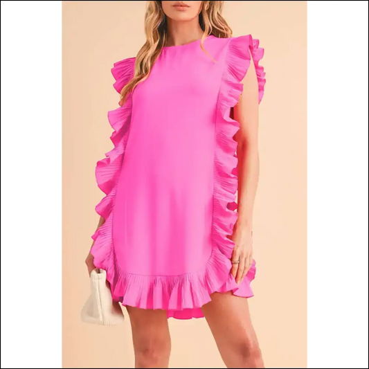 Pink Ruffle Trim Mini Dress: Needful Things Approved 😈 - Bright / s - Short Dresses on Sale Worldwide Shipping