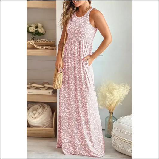Pink Sleeveless Leopard Print Dress: Hear me Roar! 🐆 Needful Things - s - Maxi Dresses on Sale Worldwide Shipping