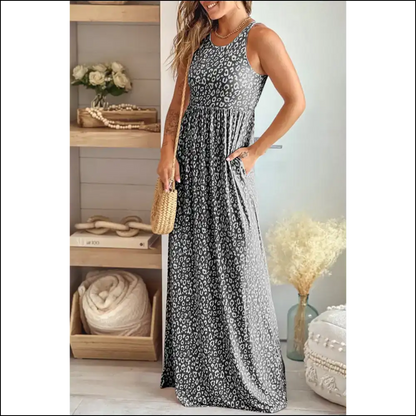 Pink Sleeveless Leopard Print Dress: Hear me Roar! 🐆 Needful Things - Gray / s - Maxi Dresses on Sale Worldwide Shipping