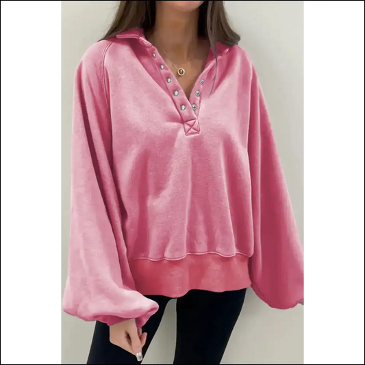 Pink Solid Snap Buttons Balloon Sleeve: so Comfy It’s Criminal 😈 Needful Things - s - Sweatshirts & Hoodies on Sale Worldwide Shipping