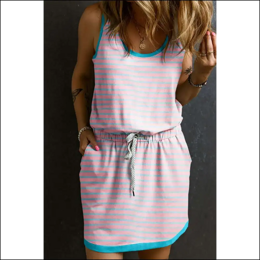 Pink Stripe Chic Tank Dress: Comfy Hides Snacks 🤫 - Needful Things - s - Short Dresses on Sale Worldwide Shipping