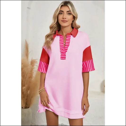 Pink Stripe Mini Dress: Preppy and Ready to Party 🥳 - s - Short Dresses on Sale Worldwide Shipping