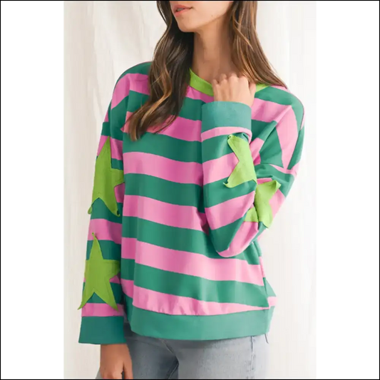 Pink Stripe Star Power: Sweatshirt Edition from Needful Things 🤩 - s - Sweatshirts & Hoodies on Sale Worldwide Shipping